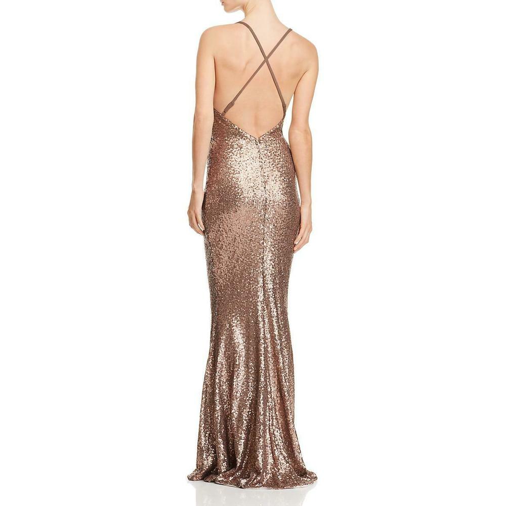 Nookie Women's Dress Bronze Gold Size XS Cowl Neck Sequin Sleek Gown - Picture 2 of 4